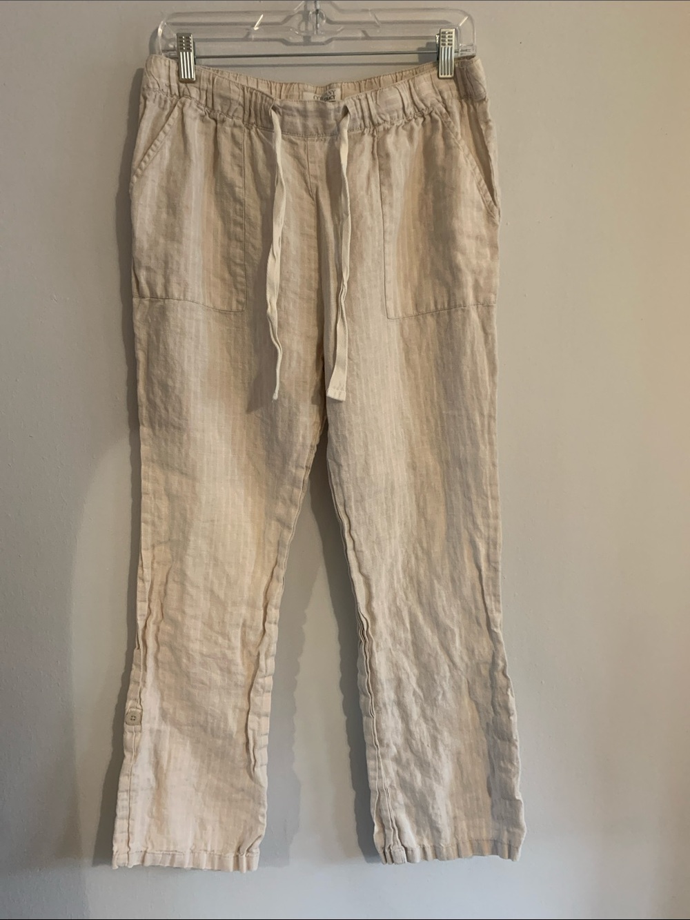 ELLEN TRACY Light Cream Drawstring Linen Pants